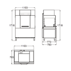 Dimensions and installation drawing of the 200C Series conveyor dishwasher