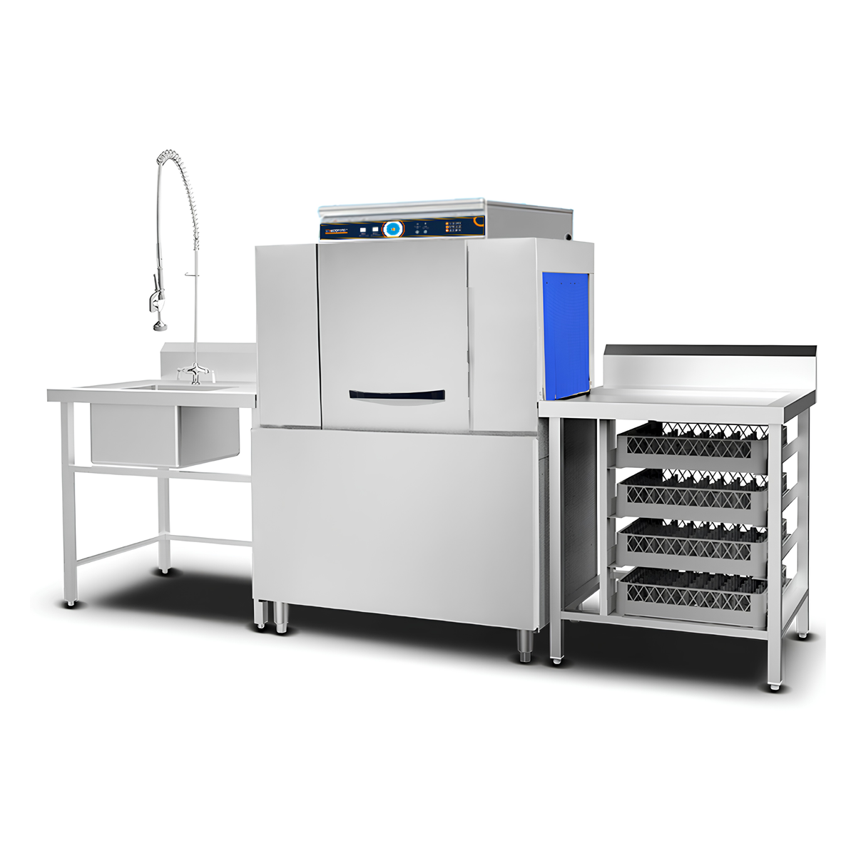 200K commercial conveyor dishwasher with compact stainless steel design