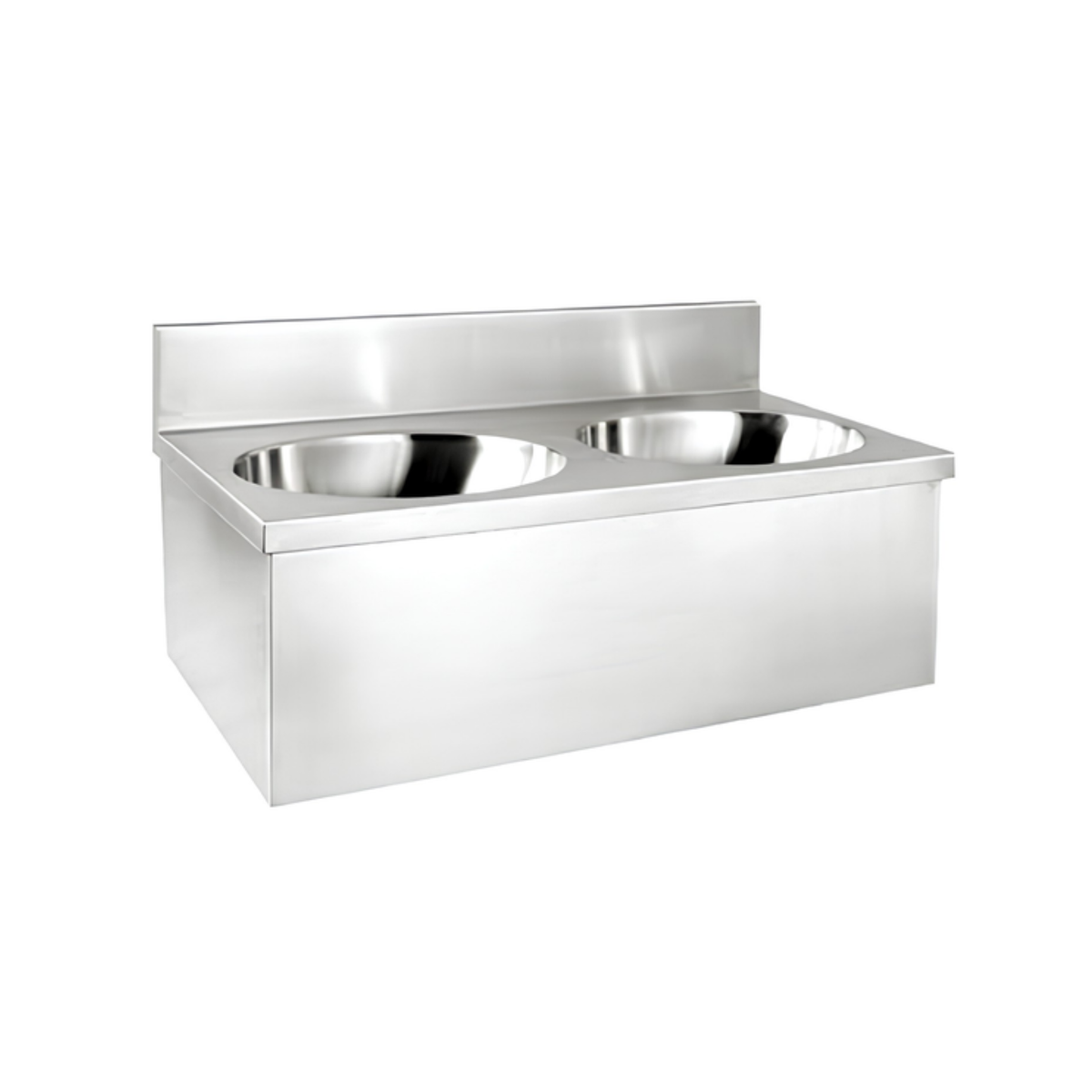 Commercial stainless steel wall-mounted double bowl hand wash station 