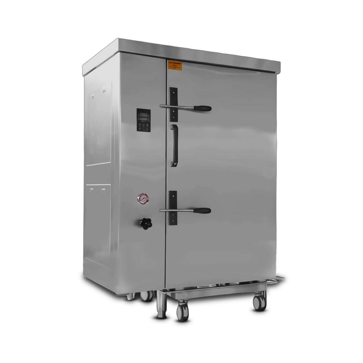 Commercial steam cabinet with trolley rack