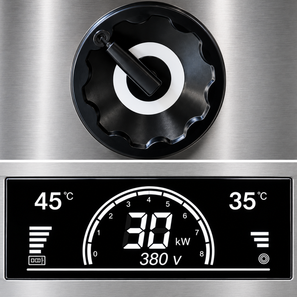 Induction tilting cooking kettle with touchscreen controls