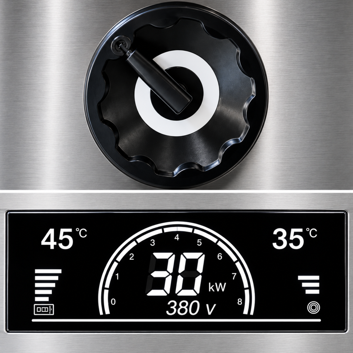 Induction tilting cooking kettle with touchscreen controls