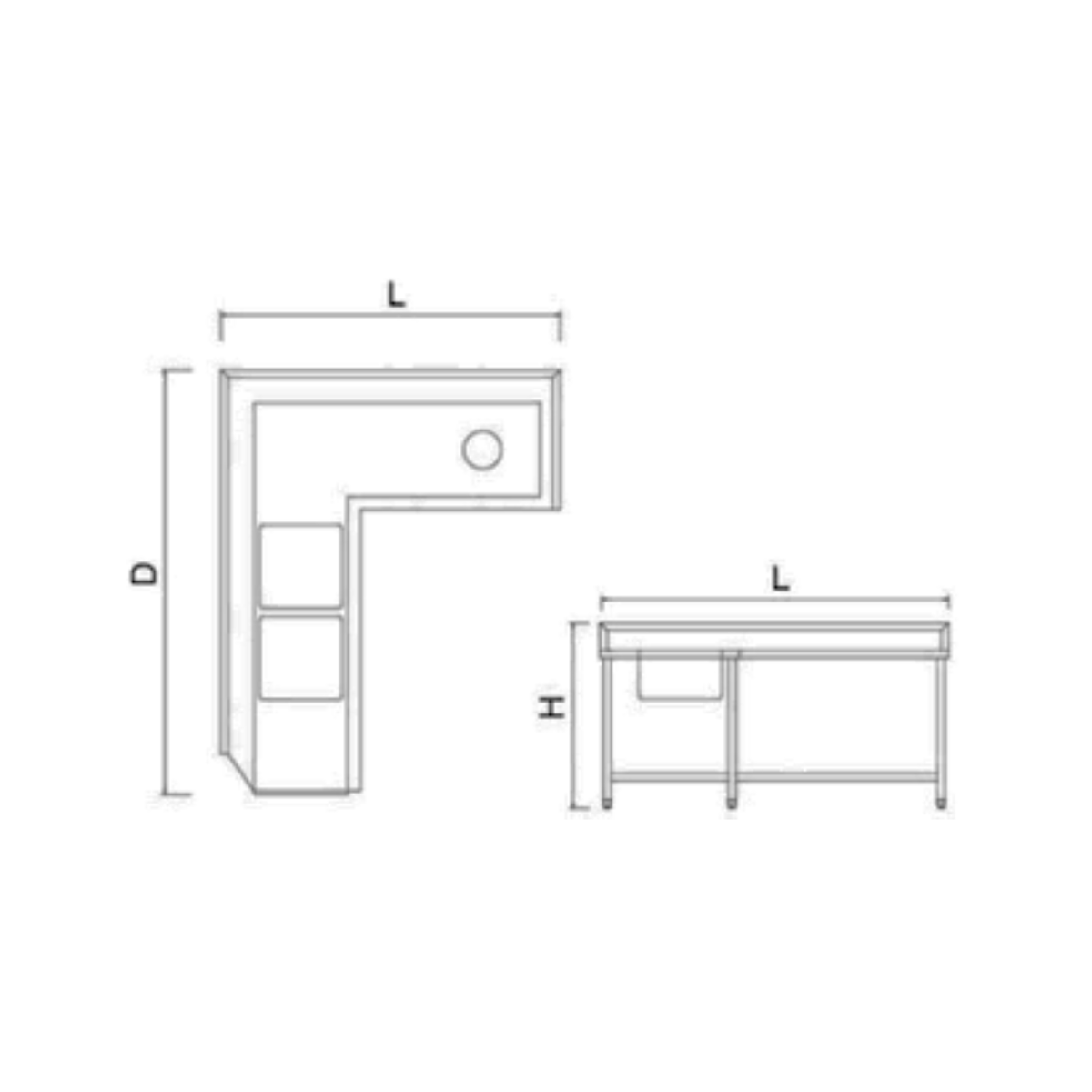 Stainless Steel L-Shaped Dirty Dish Landing Table