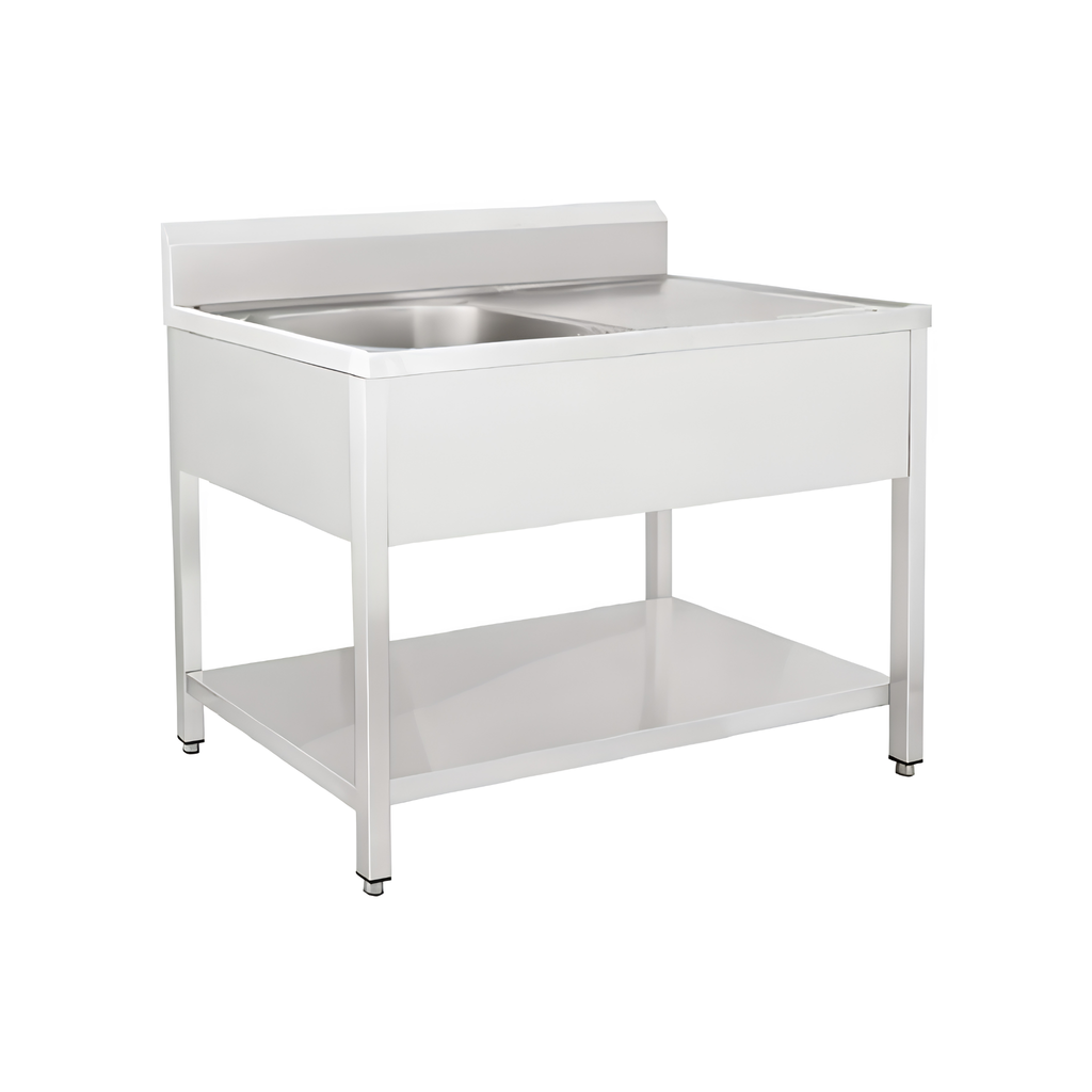 Single bowl sink with undershelf