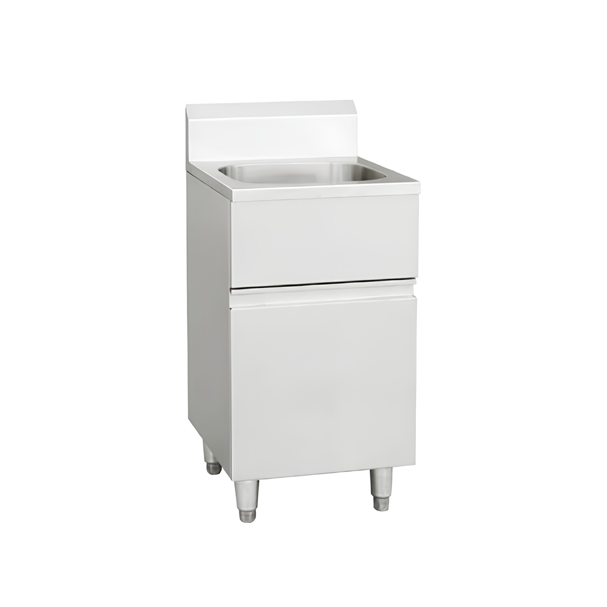 Commercial stainless steel hand wash station with integrated waste bin
