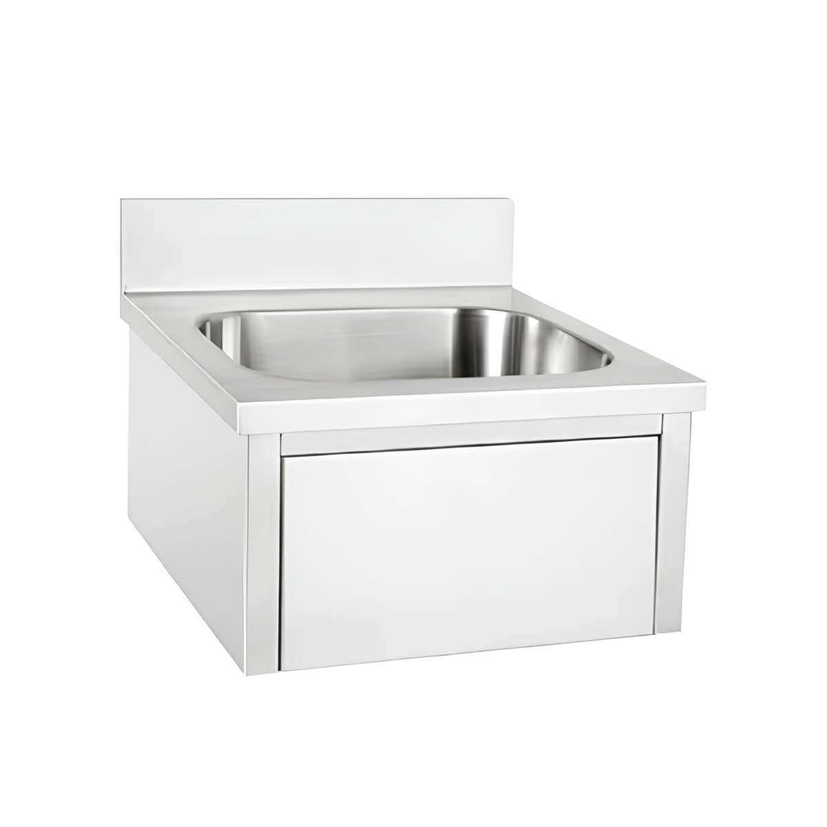 Commercial stainless steel wall-mounted hands-free hand wash basin with wide push panel
